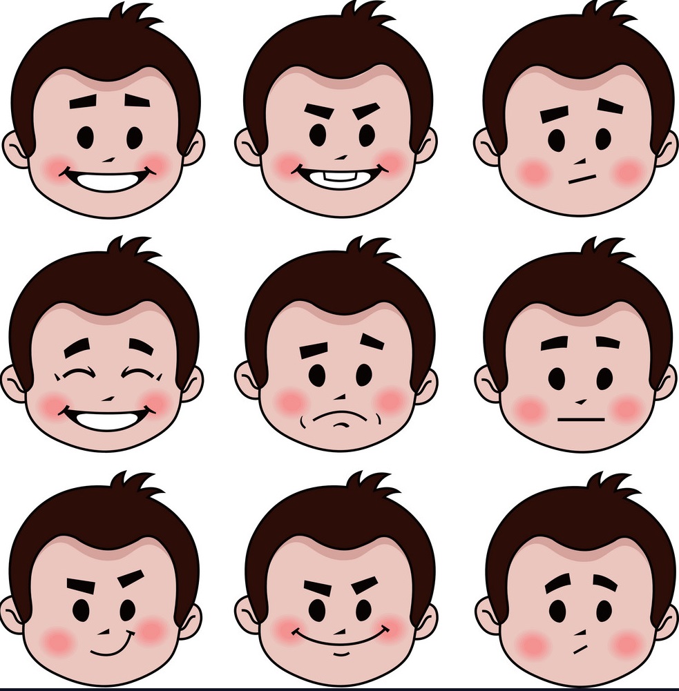 Set of Nine Different Facial expressions